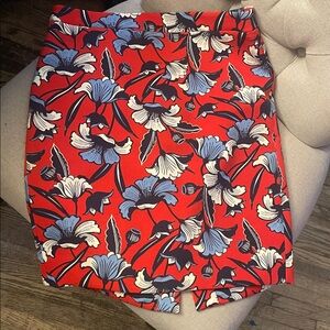 J. Crew Poppy Red Blue Floral Pencil Skirt 6